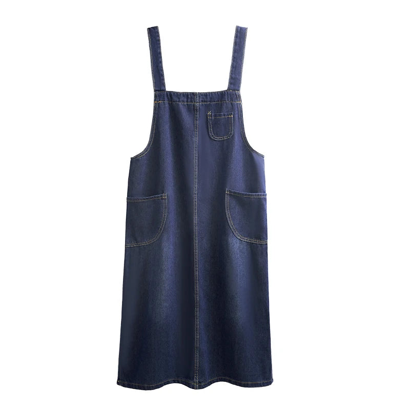 S-5XL Spring Summer Jean Dress Women Suspenders Denim Dresses Female Loose Overalls Korean Casual Long Sundress Robe Femme