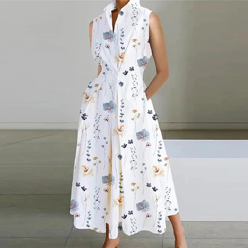 2023 Summer Chic Women Print Long Dress Casual Loose Short Sleeve Lady Party Dress Streetwear V Neck Holiday Club Dress Vestidos