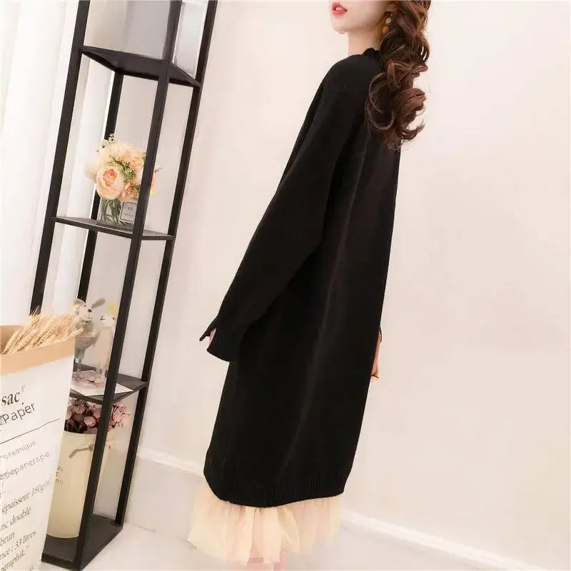 Women's Clothing Medium-length Sweater Dress Loose-fit Autumn/winter Knit Dress For Plus-size Women