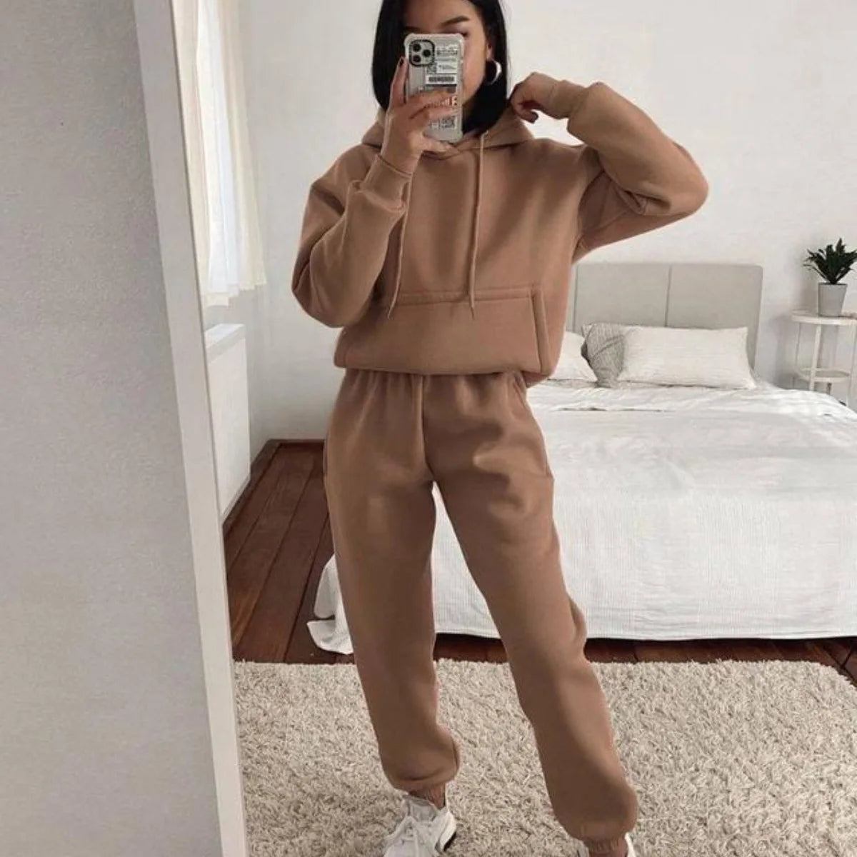 Sweatshirts Matching Sets Women Hooded Tracksuit Two Pieces Pant Sets Straight Pants Suit Sporty Elegant Lady Slight Strecth