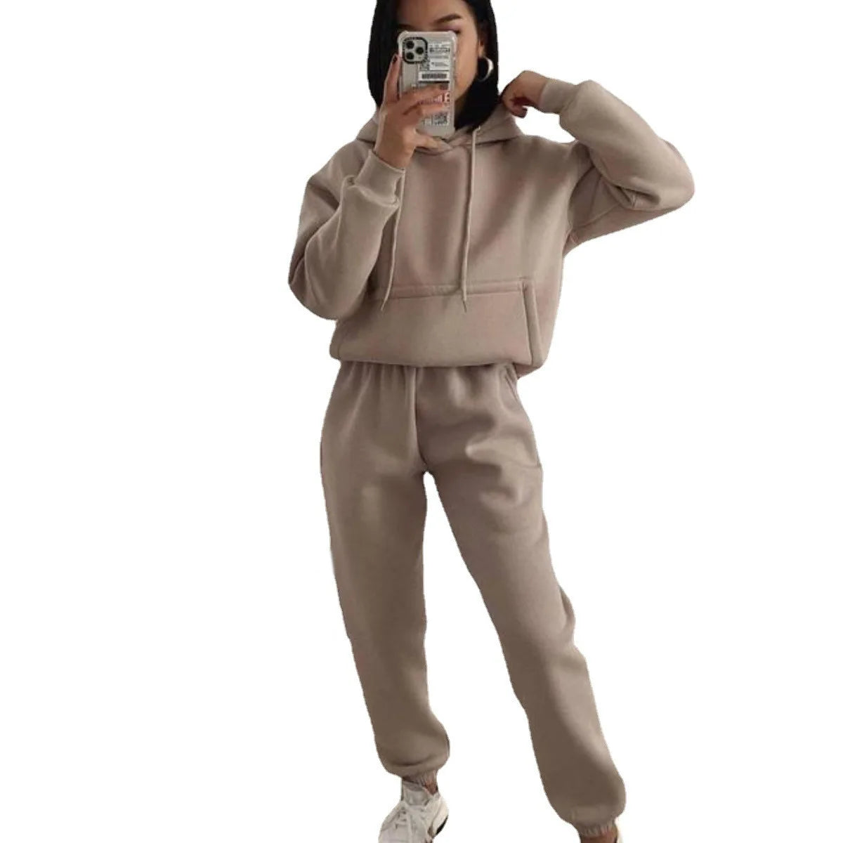 Sweatshirts Matching Sets Women Hooded Tracksuit Two Pieces Pant Sets Straight Pants Suit Sporty Elegant Lady Slight Strecth