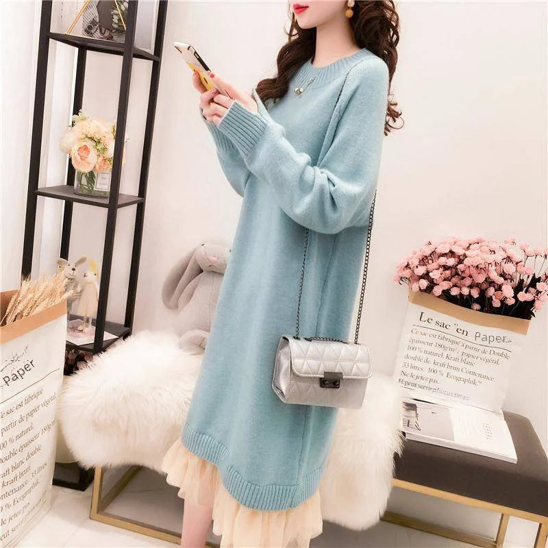 Women's Clothing Medium-length Sweater Dress Loose-fit Autumn/winter Knit Dress For Plus-size Women