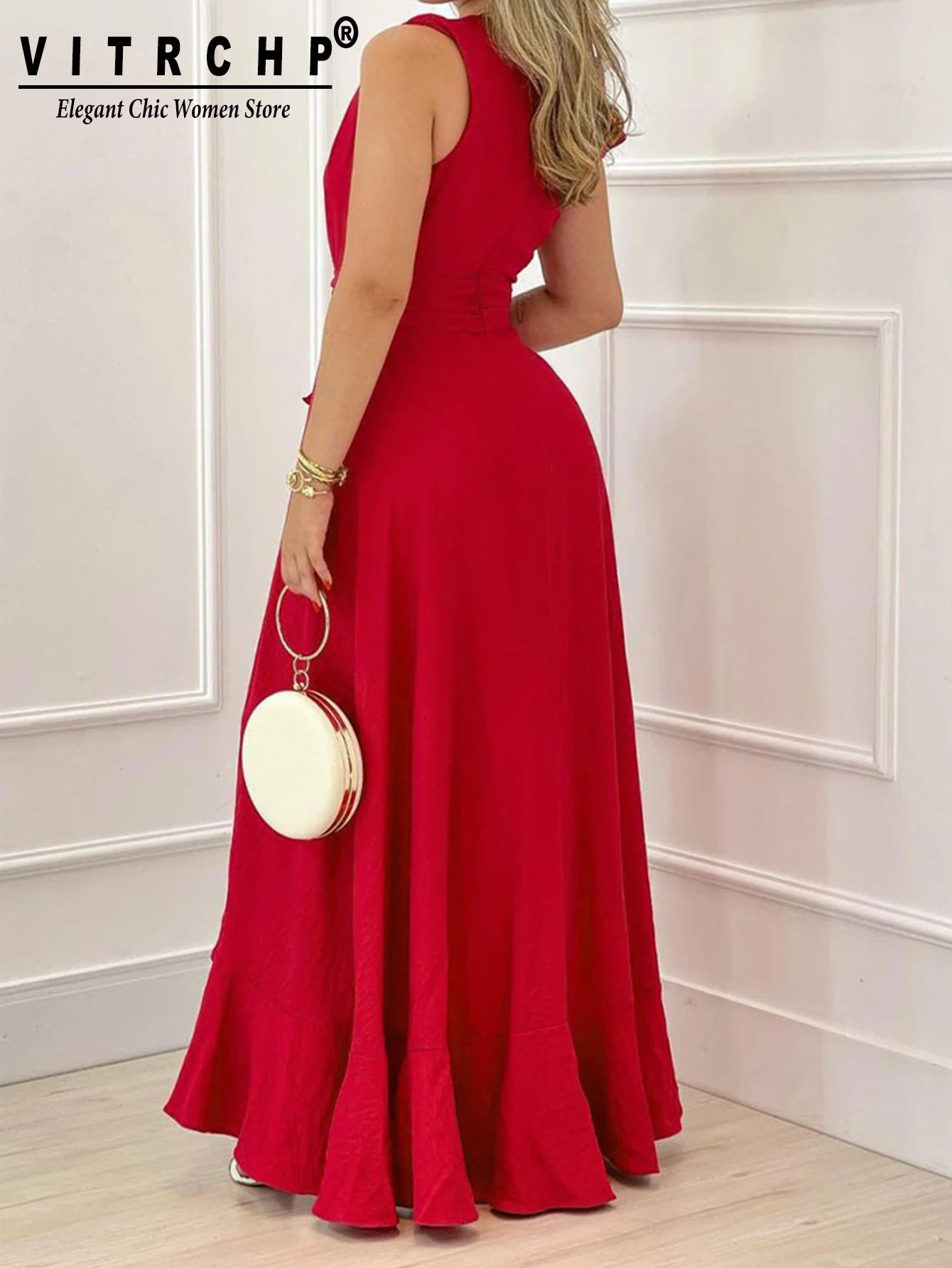 Elegant Sleeveless Pleated Dress 2025 Summer Casual New Fashion Evening Party Sexy V-neck Long Women's Prom Dresses