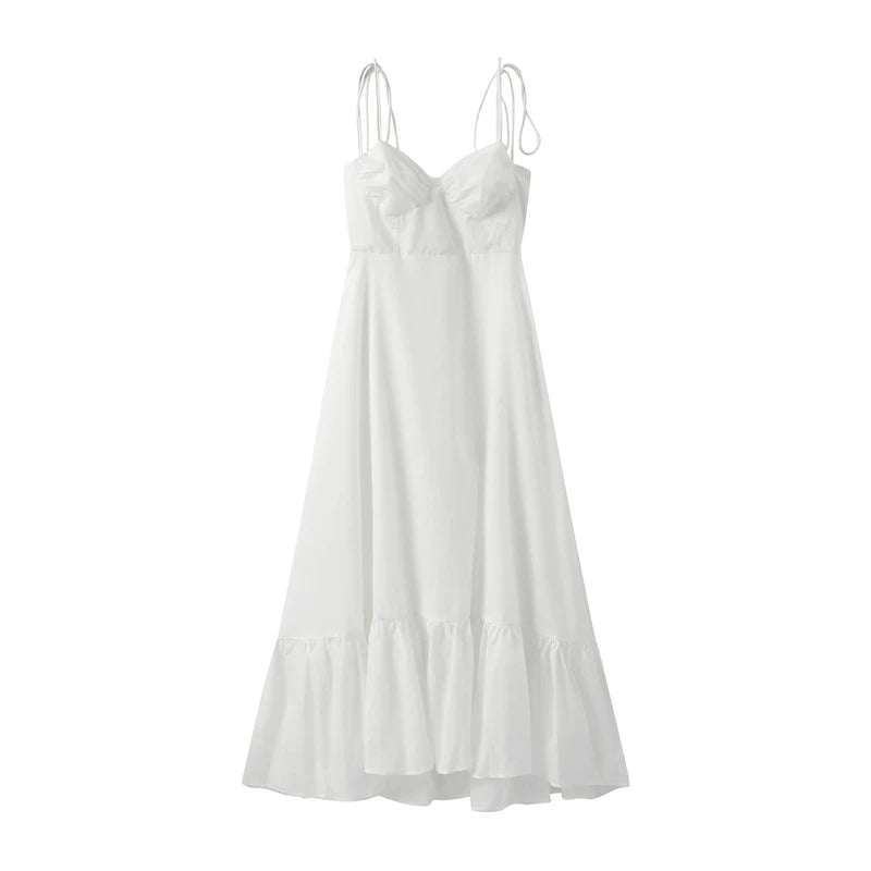 Lace Up Strap Dress For Women Sleeveless Backless High-Waist Slip White Dresses 2024 Summer Casual Vacation Elegant Long Vestido